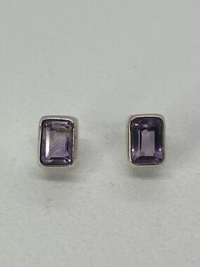 Vtg 925 Sterling Silver Emerald Cut Ametrine Stud Earrings